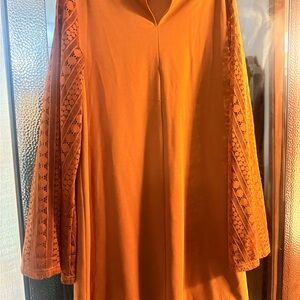 Orange Dress with Lace Sleeves